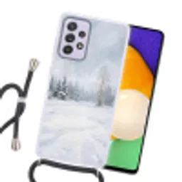 Bospad - Dennen - Sneeuw - Winter - Rustgevend Hoesje Samsung Galaxy A52 5G met koord klein -sfeer1