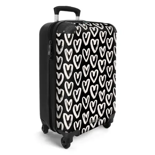 Crèmekleurige harten op zwart NBS - Handbagage koffer - Volwassenen Unisex middel -productfoto_3d