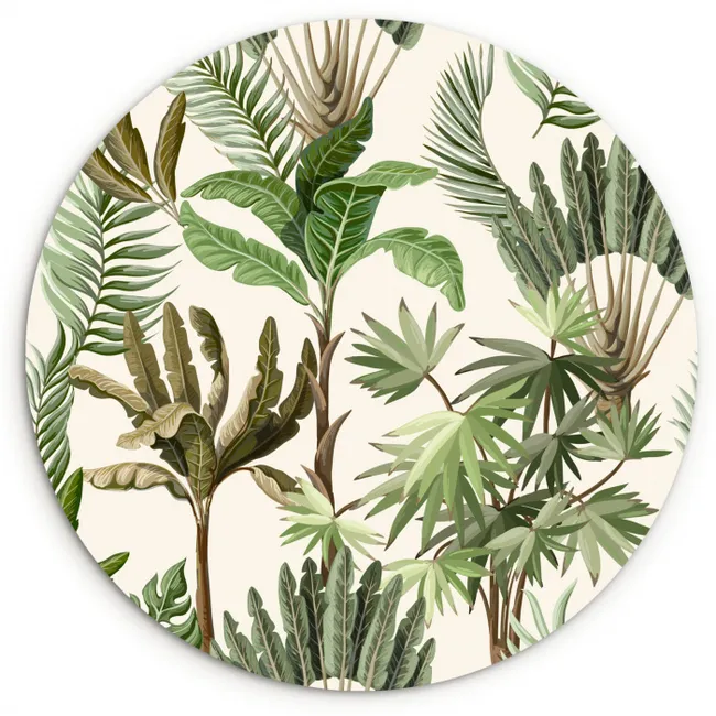 Jungle - Palmboom - Bananenplant - Kinderen - Natuur - Planten Wandcirkel kunststof plaat 5mm dik klein -3d