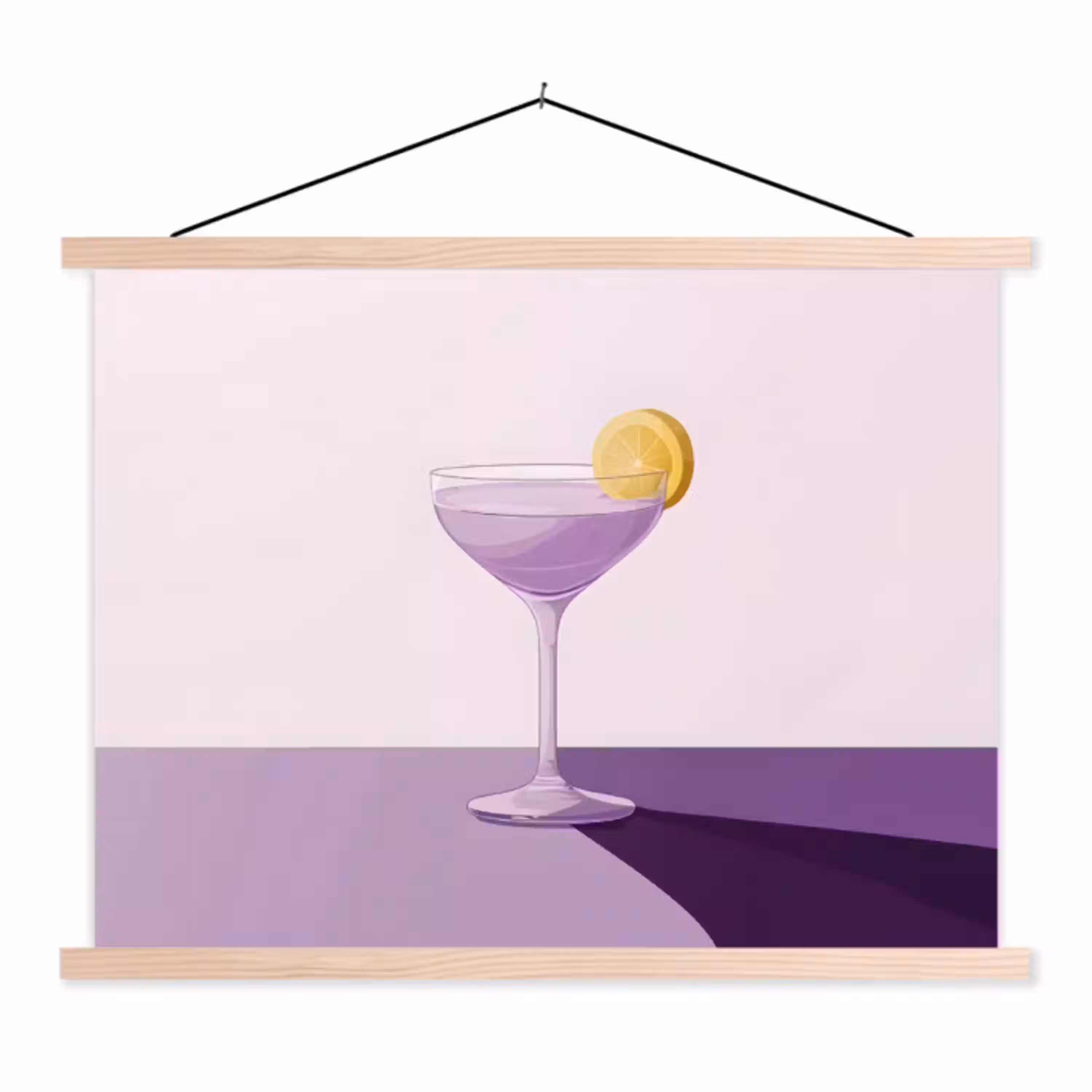 Cocktail - Paars - Minimalistisch - Citroen textielposter latten blank klein -3d