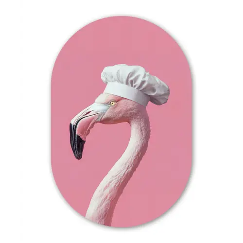 Flamingo - Roze - Koksmuts - Vogel Wandcirkel Ovaal Forex klein -3d