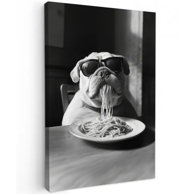 Hond - Bulldog - Pasta - Bril - Stoer - Dieren canvas 2cm klein -z3d