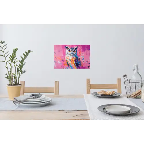 Uil - Roze - Blauw - Verf - Abstract Muursticker klein -eettafel