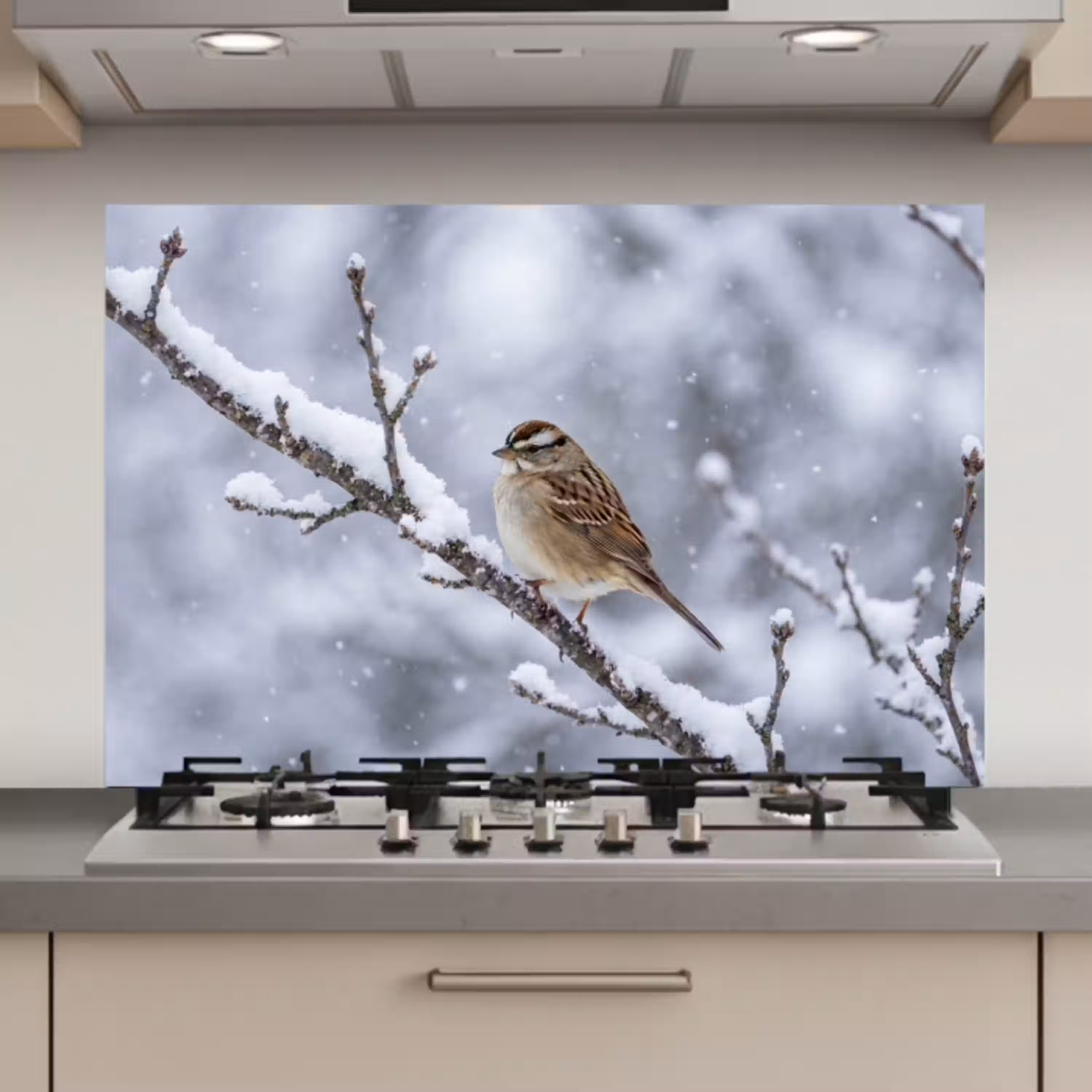 Vogel - Tak - Sneeuw - Winter keuken achterwand spatscherm klein -3d_website