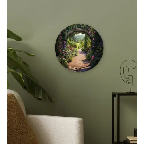 Doorkijk - Bloemen - Natuur - Rozenboog Wandcirkel kunststof plaat 5mm dik klein -sfeer3