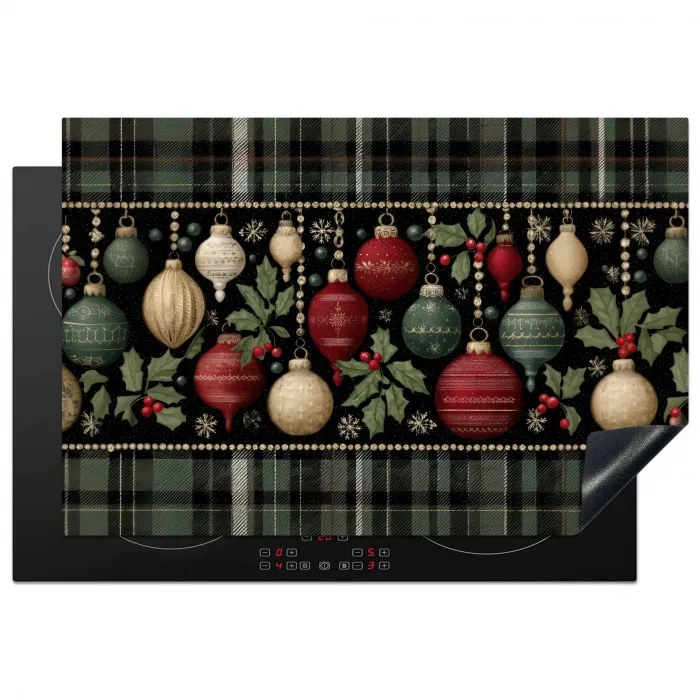 Kerstballen - Rood - Hulsttakken - Patroon Inductie beschermer vinyl 3mm klein -3d