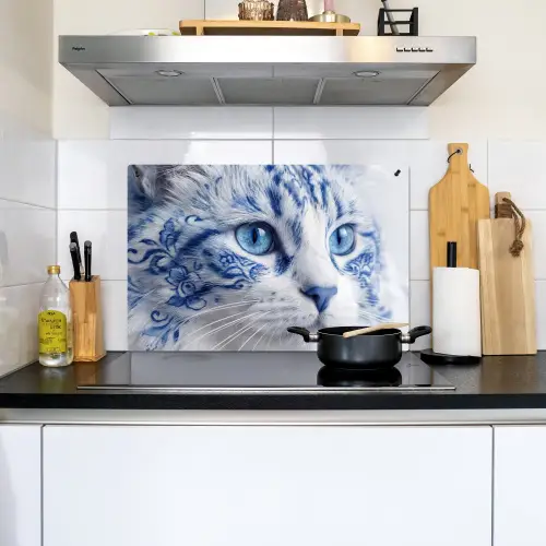 Kat - Patroon - Blauw Inductie beschemer met haakjes klein -sfeer2