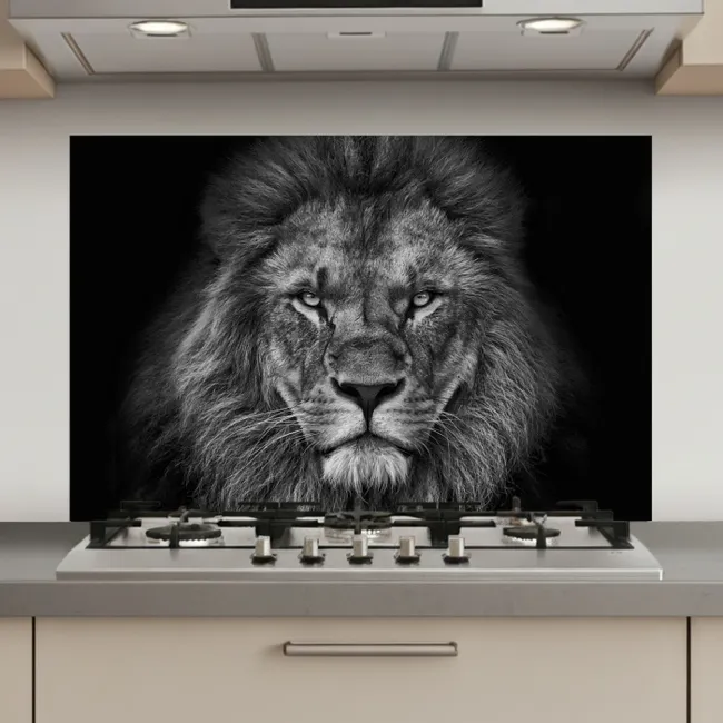 Leeuw - Dieren - Zwart - Wit keuken achterwand spatscherm klein -3d_website