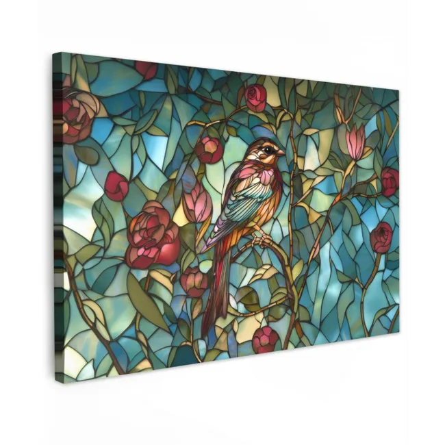 Vogel - Tak - Rozen - Mozaïek canvas 2cm klein -z3d