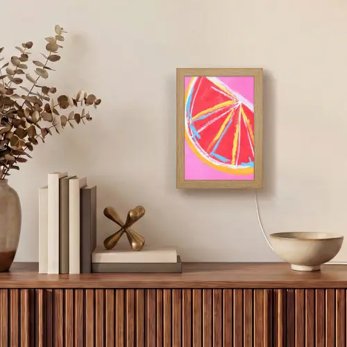 Grapefruit - Geschilderd - Roze - Strepen Light Box met kabel (Tafellamp) klein -sfeer2