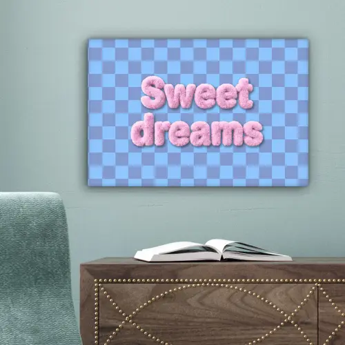 Sweet dreams - Vierkanten - Roze - Blauw canvas 2cm klein -sfeer4