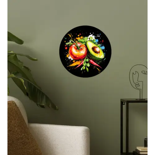 Tomaat - Avocado - Peper - Graffiti - Verf - Modern Wandcirkel behangsticker klein -sfeer2
