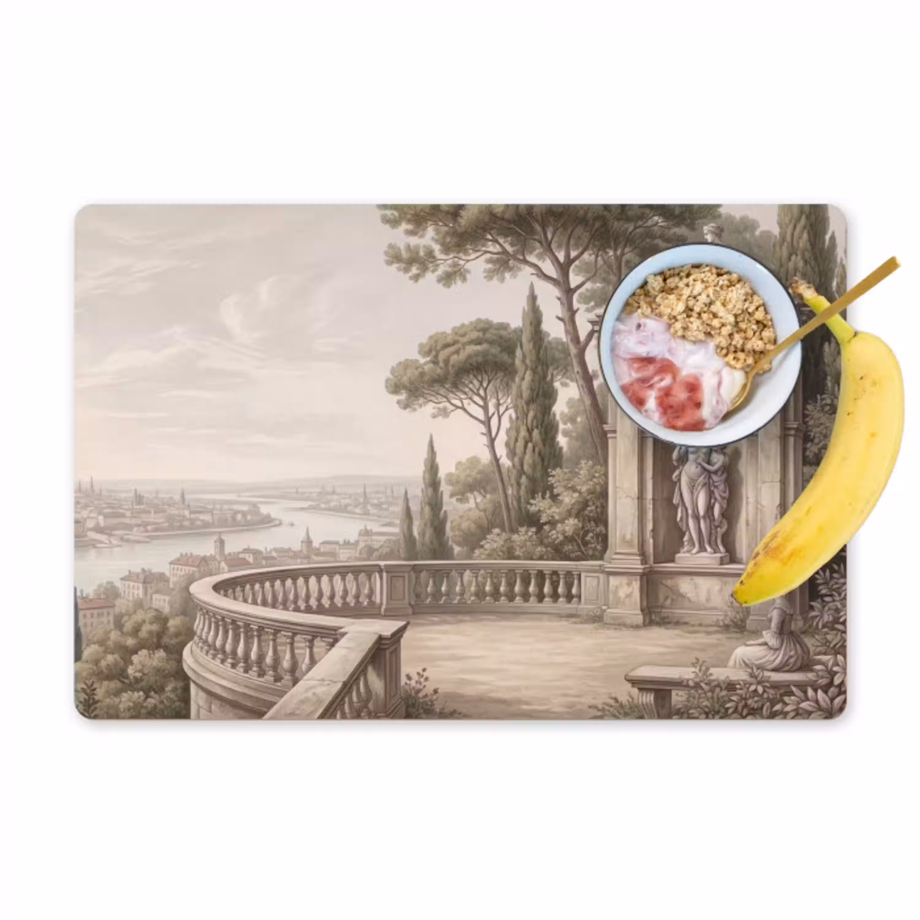 Terras - Stad - Uitzicht - Rivier Placemat vinyl groot -zzzproduct_Kitchenyeah-website