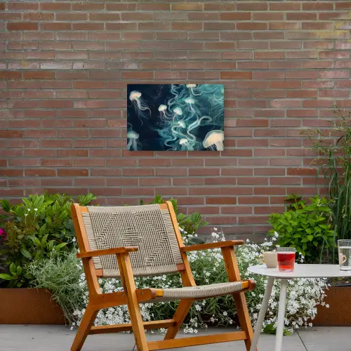 Kwallen - Zee - Wit - Golven Tuinposter op houten frame 2 cm dik klein -sfeer3
