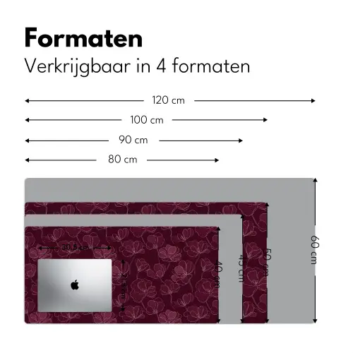 Bloemen - Patroon - Bordeauxrood Muismat XXL klein 681 -sfeer5
