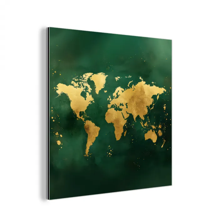 Wereldkaart - Groen - Goud aluminium wit klein -3d