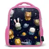 Dieren - Astronaut - Planeten - Sterren Kinderrugzak - Roze middel -3d