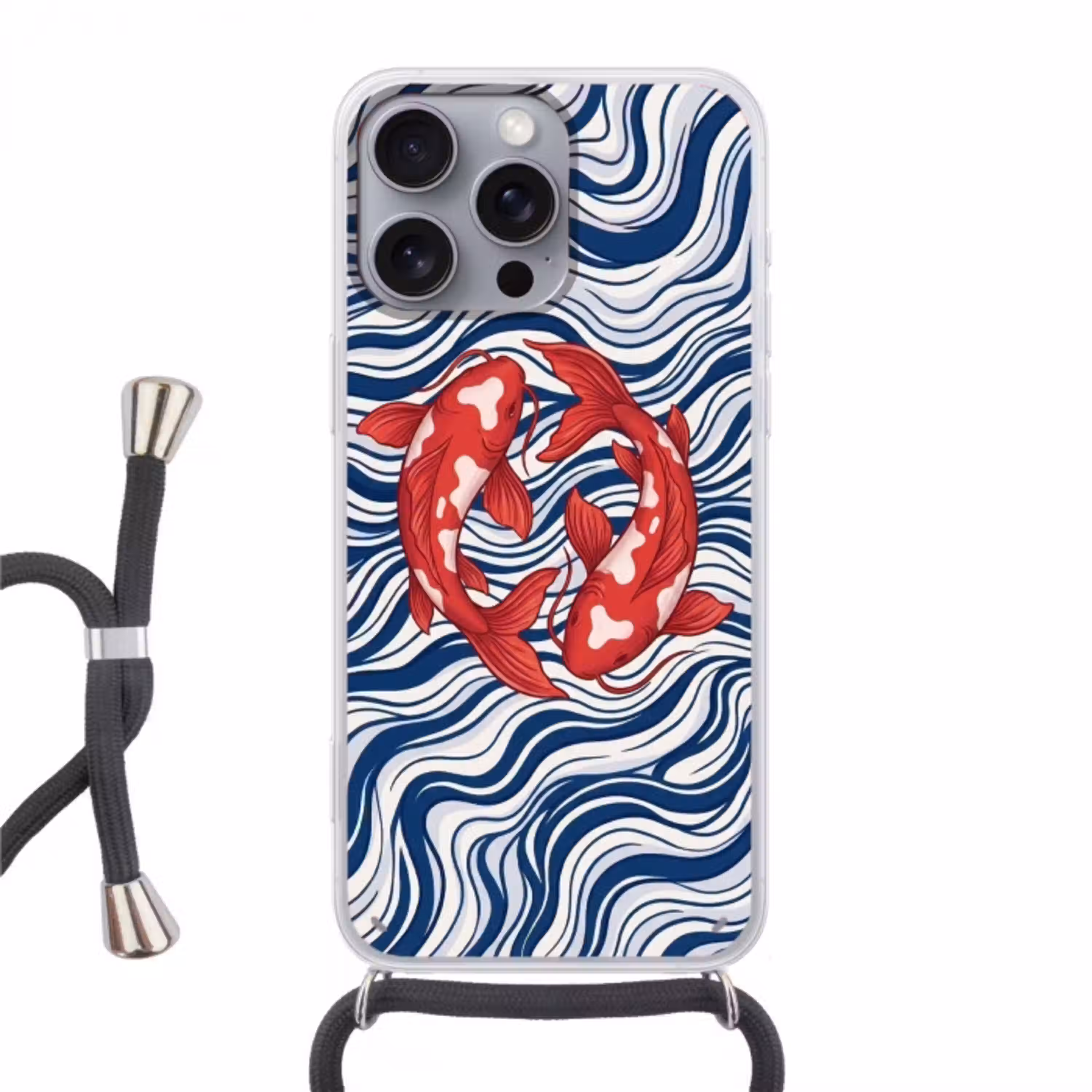 Vis - Water - Natuur - Illustratie - Rood Hoesje iPhone 16 Pro Max met koord klein -3d
