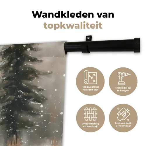 Winter - Bos - Rendier - Donker Wandkleed katoen klein -sfeer2