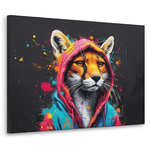Graffiti - Vos - Jas - Pop art - Dieren Textielframe zwart klein -3d