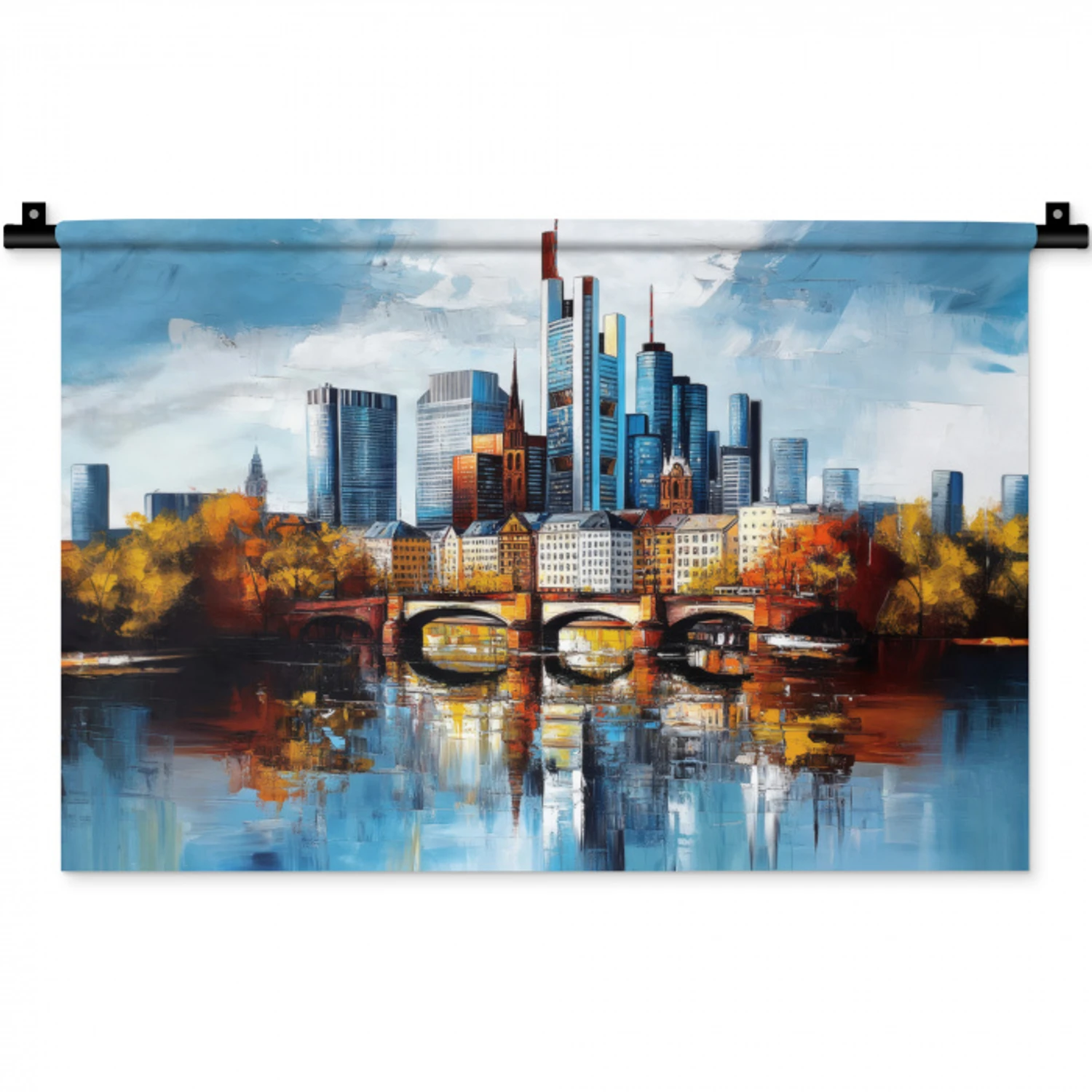 Bomen Frankfurt- Stad - Skyline - Brug Wandkleed katoen klein -zz3d