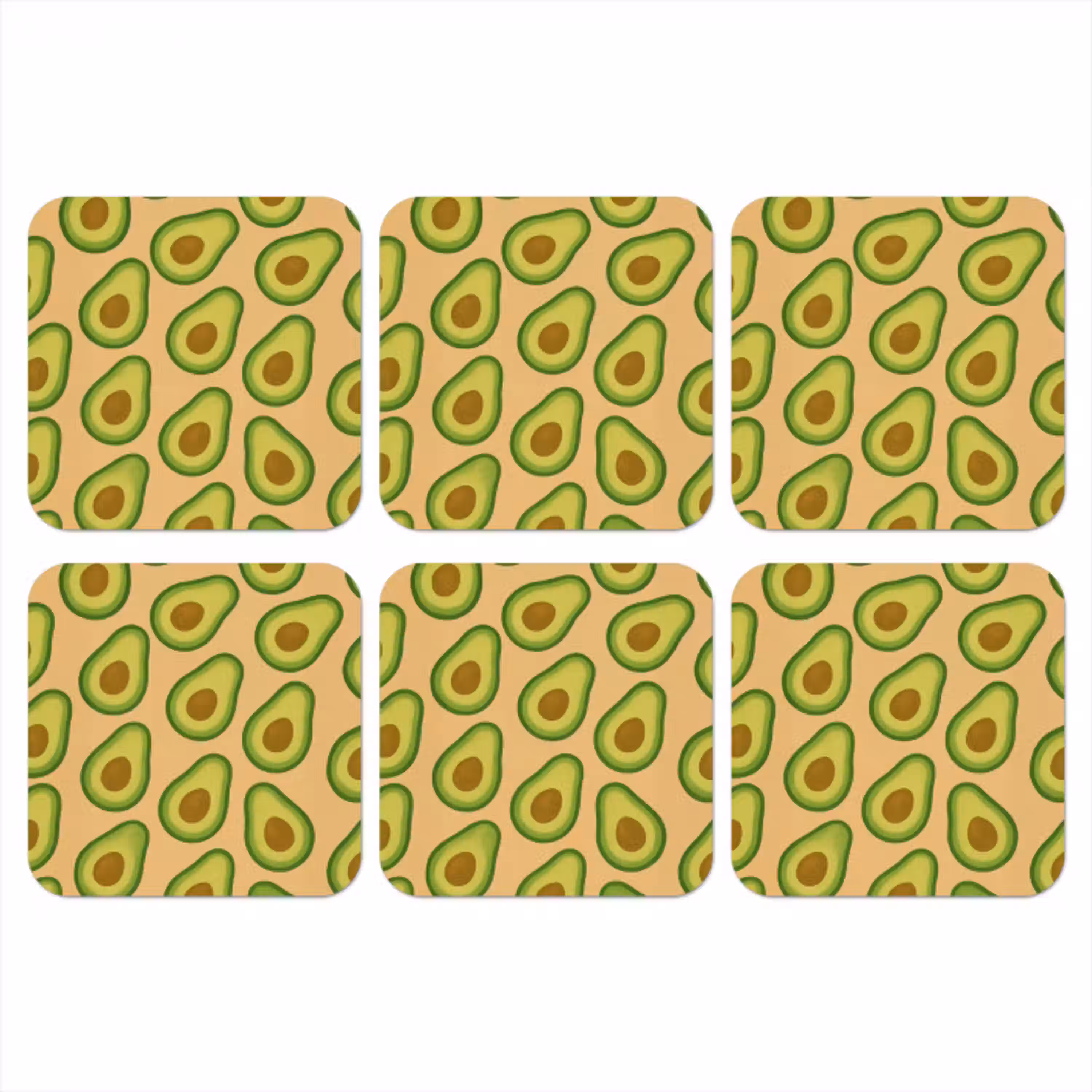 Avocado - Patroon - Groen - Pit onderzetter kurk middel -3d