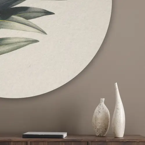 Palmblad - Subtiel - Groen - beige Akoestische PET Vilt - Rond klein -sfeer5_closeup