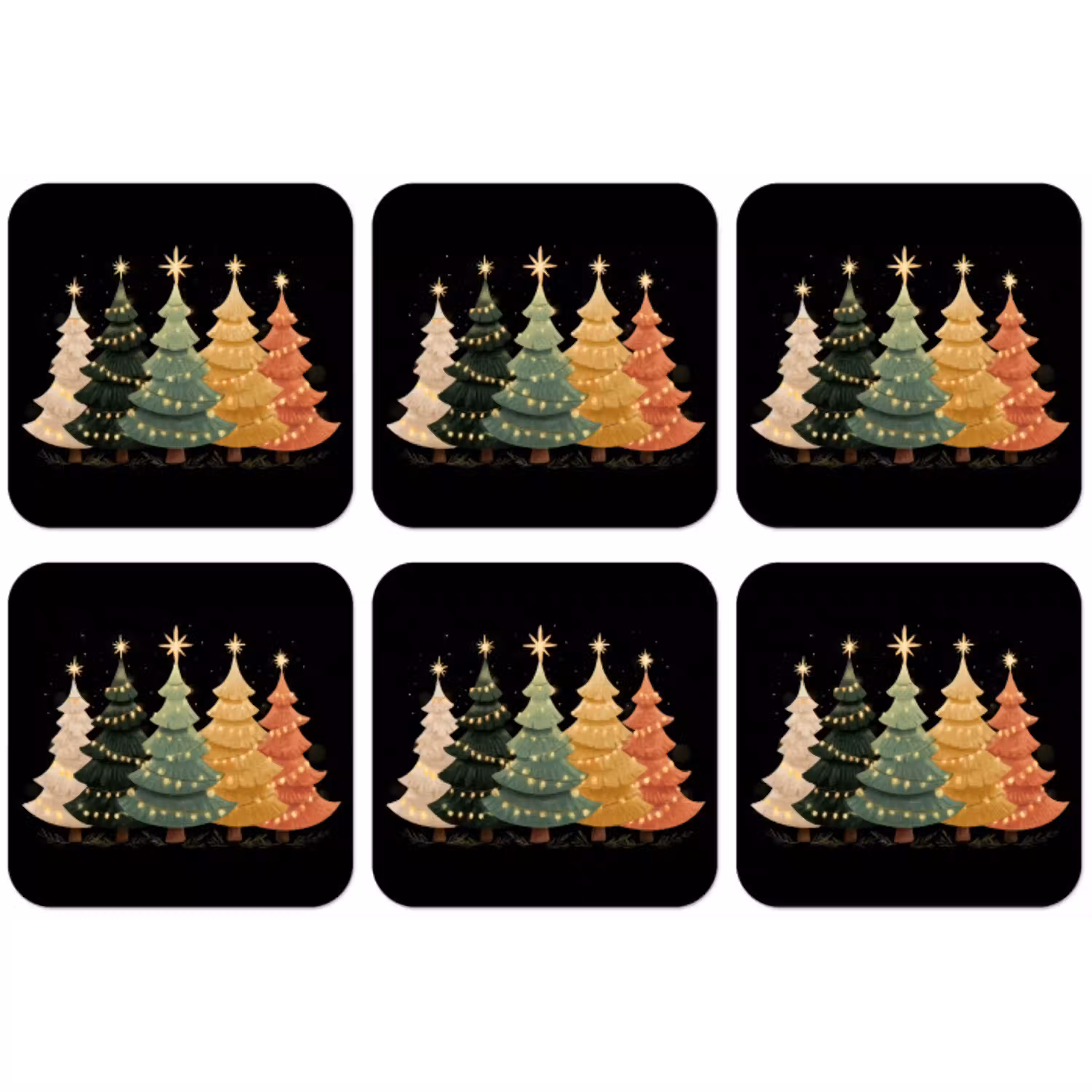 Kerstbomen - Kleurrijk - Lichtjes - Ster onderzetter kurk middel -zkaufland3dotto