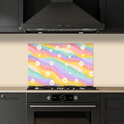 Madeliefjes - Kleurrijk - Pastel keuken achterwand spatscherm klein -sfeer1