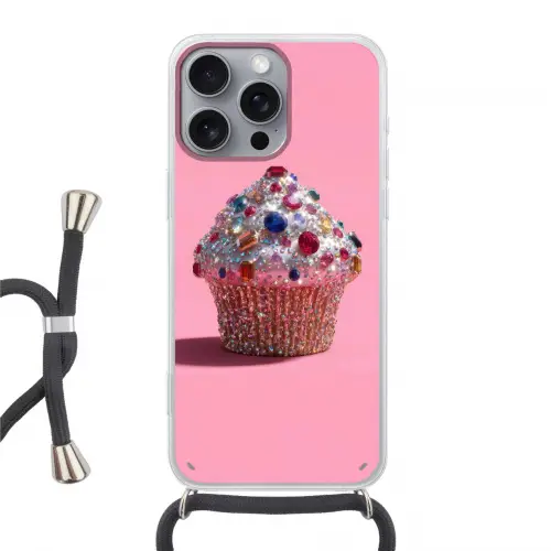 Cupcake - Kleurrijk - Edelstenen Hoesje iPhone 16 Pro Max met koord klein -3d