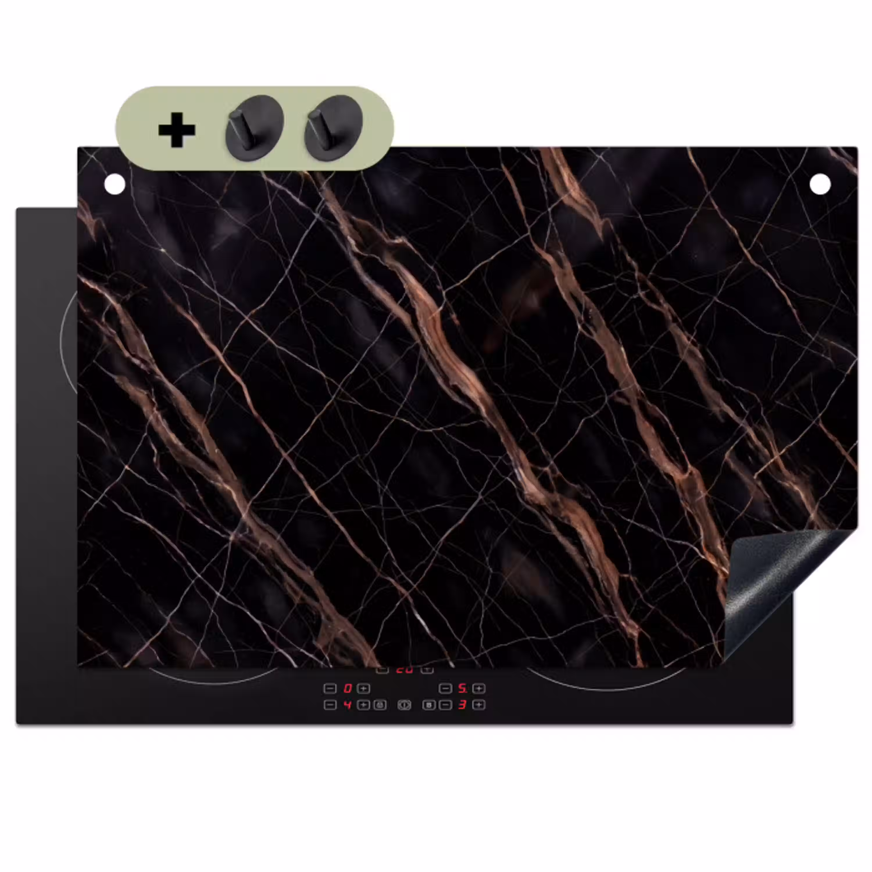 Marmer - Goud - Patroon - Luxe - Zwart Inductie beschemer met haakjes klein -3d