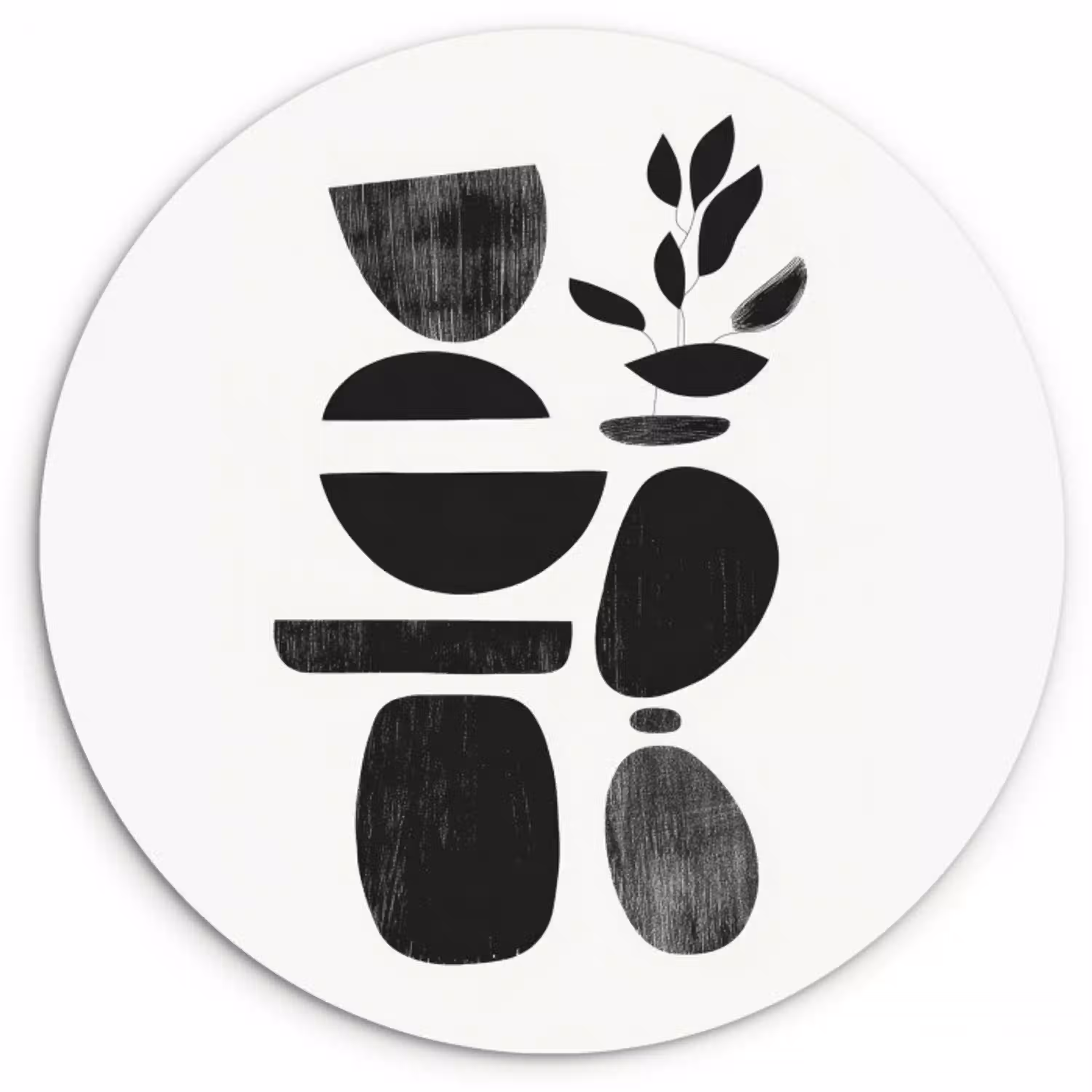 Japandi - Zwart - Abstract Wandcirkel kunststof plaat 5mm dik klein -3d