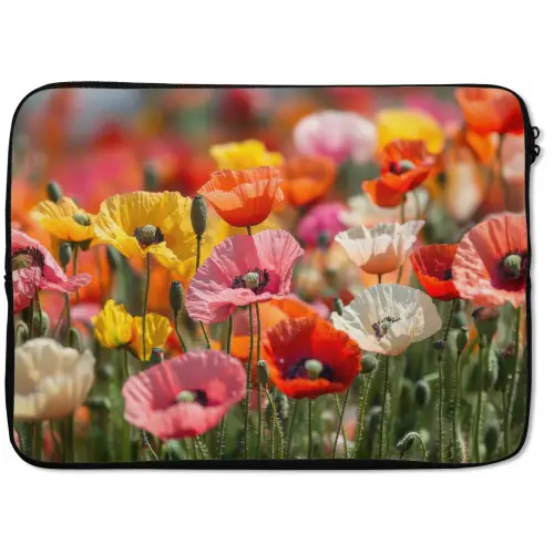 Bloemenveld - Klaprozen - Kleurrijk laptophoes neopreen klein -zkaufland3dotto