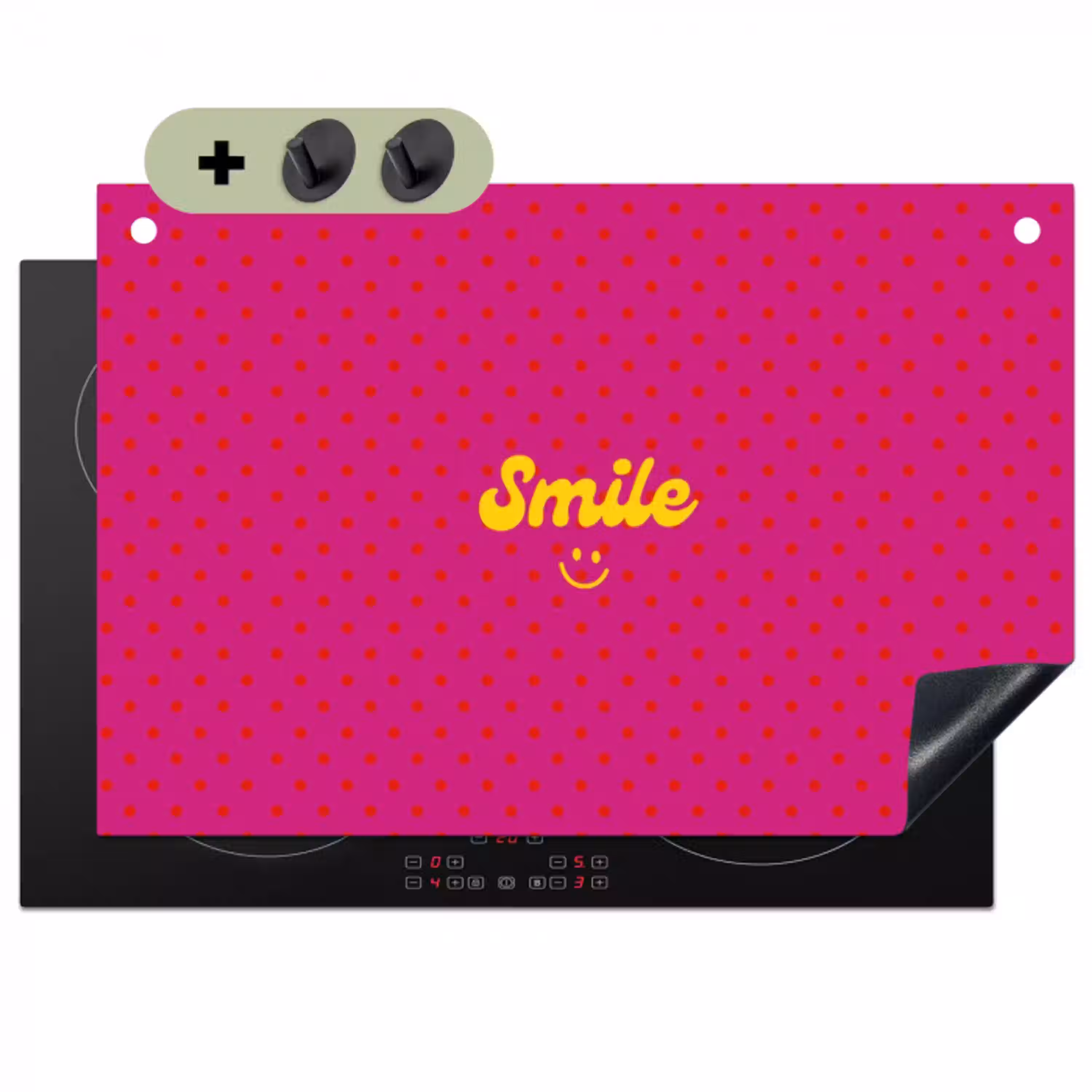 Smile - Stippen - Geel - Smiley - Roze Inductie beschemer met haakjes klein -3d
