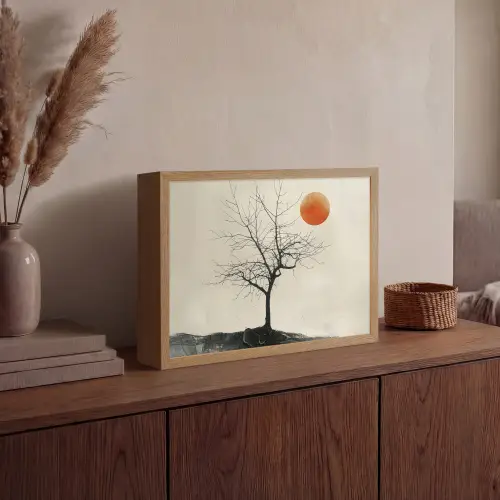Boom - Zon - Modern - Landschap Light Box met batterij (Wandlamp) middel -sfeer2