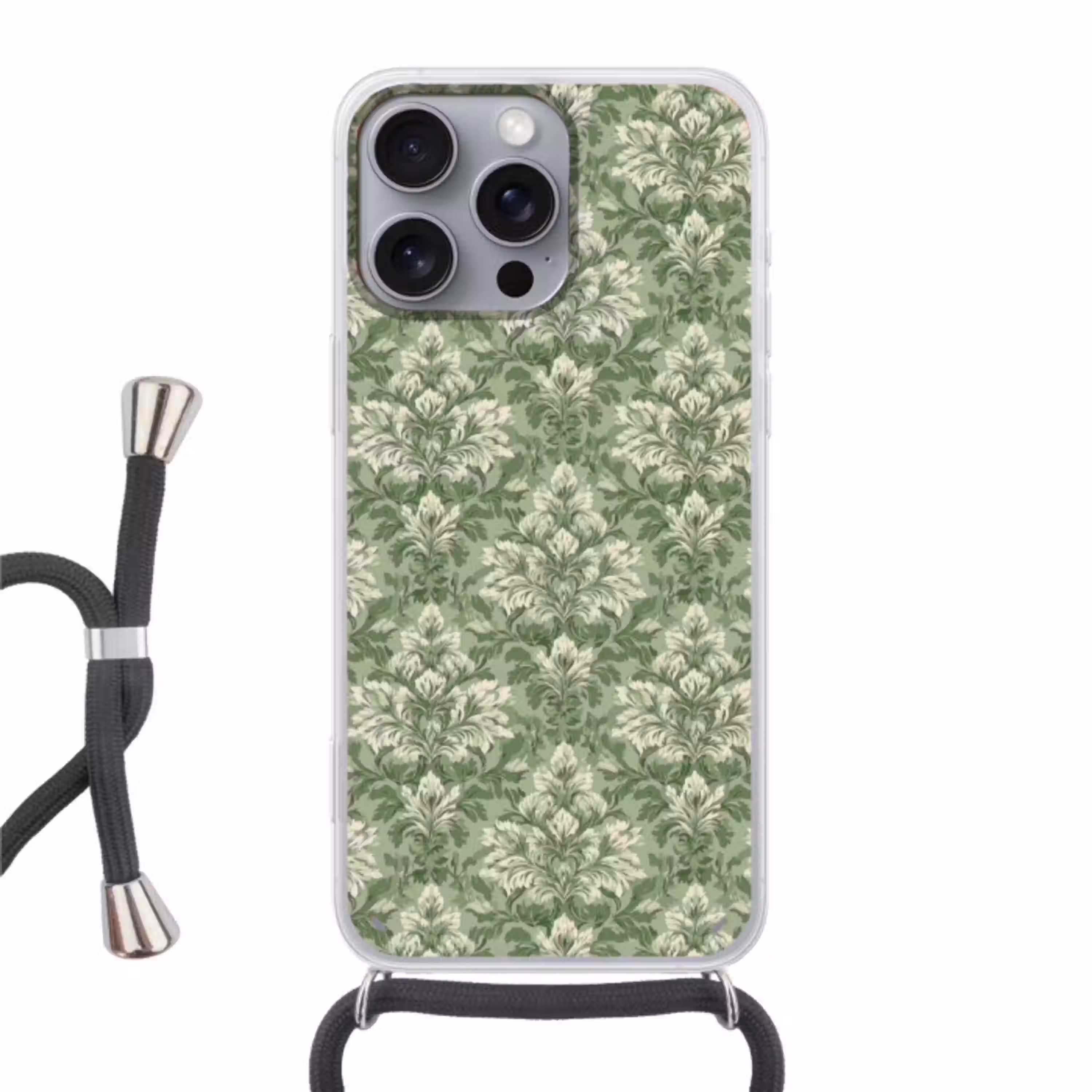 Sierlijk - Lichtgroen - Planten - Patroon - Getailleerd Hoesje iPhone 16 Pro Max met koord klein 804 -3d