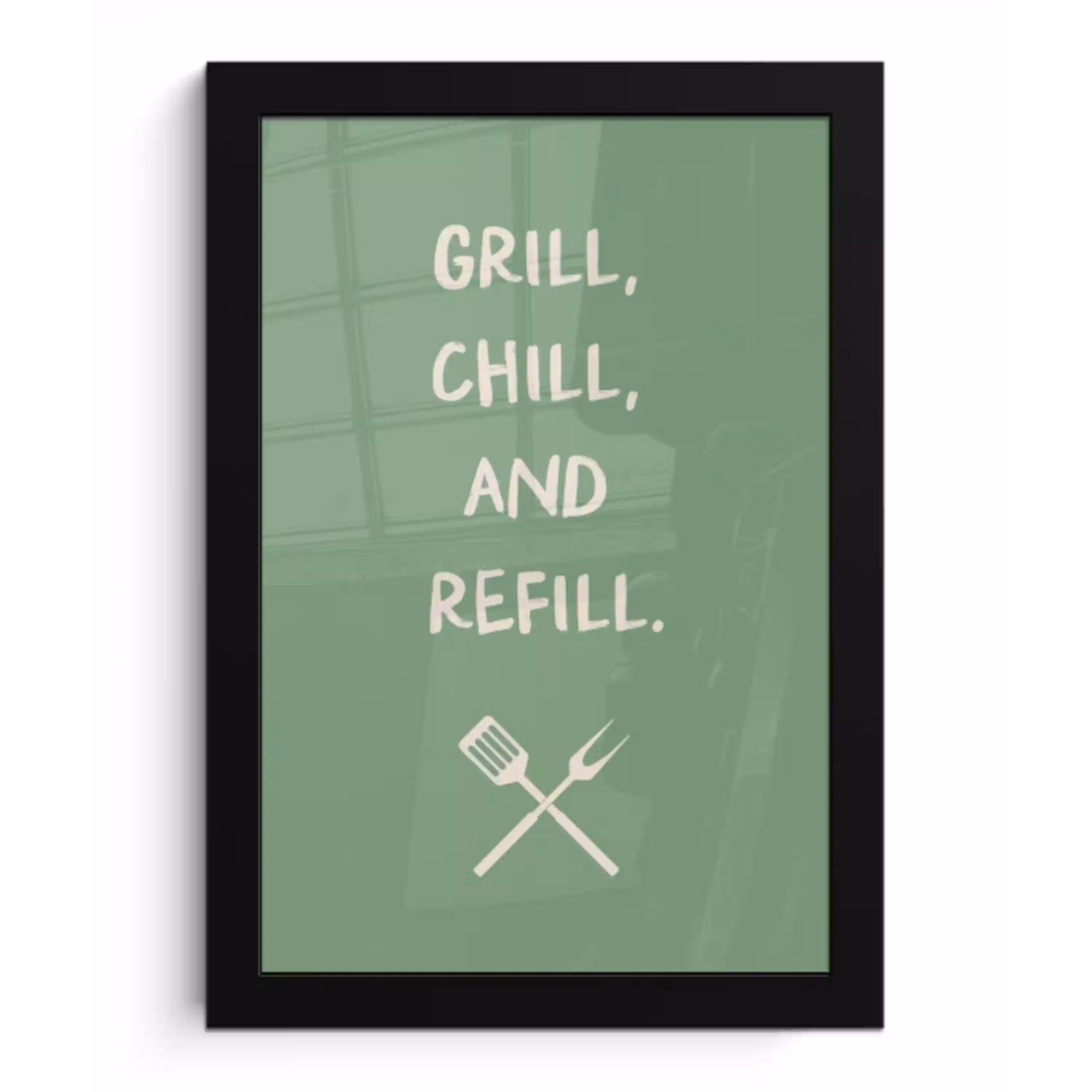 Grill - Groen - Zomer - Quote fotolijst zwart zonder passe partout klein -3d