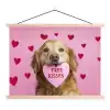 Hond - Kiss- Valentijn - Hartjes textielposter latten blank klein -3d