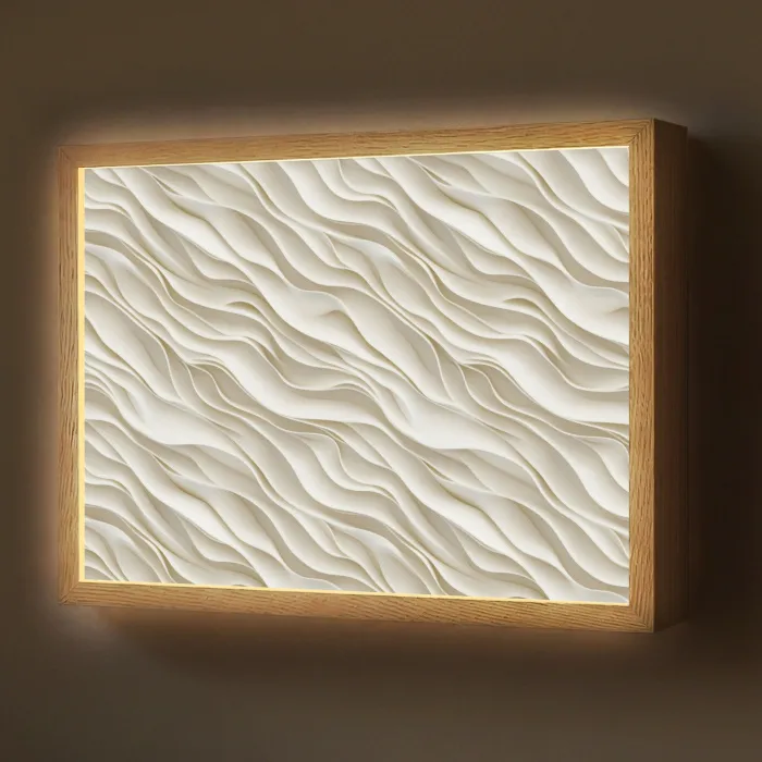 Golven - Wit - Minimalistisch Light Box met batterij (Wandlamp) middel 907 -z3d_website