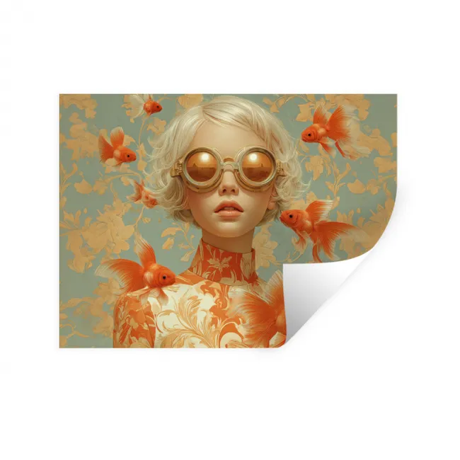 Muursticker - Goudvissen - Oranje - Vrouw - Blond