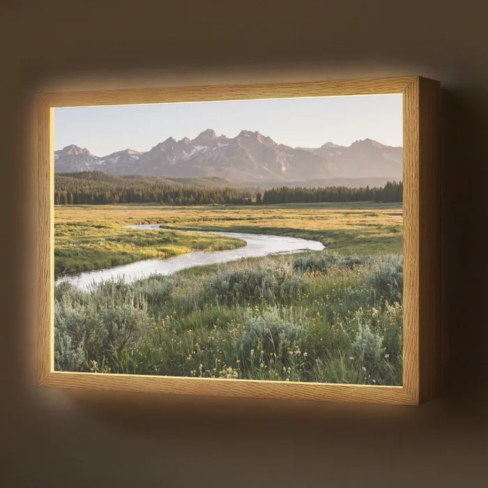 Berglandschap - Rivier - Bos Light Box met batterij (Wandlamp) middel -z3d_website