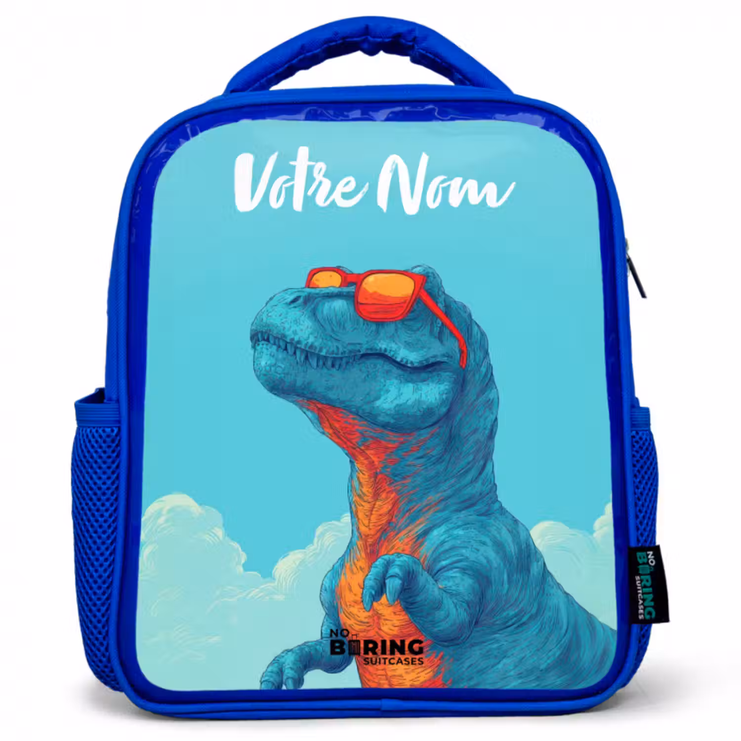 Sac à dos enfant avec votre nom - Bleu - Dino - Lunettes de soleil - Bleu