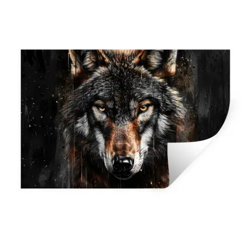 Dieren - Wolf - Portret - Zwart - Bruin Muursticker klein -3d