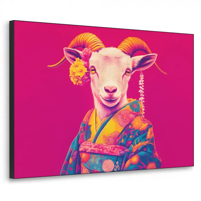 Geit - Hoorns - Kimono - Kleurrijk Textielframe zwart klein -3d