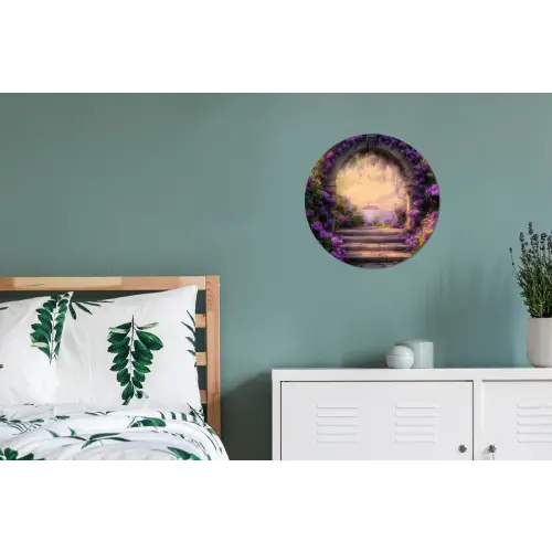Poort - Paars - Bloemen Wandcirkel aluminium klein -slaapkamer