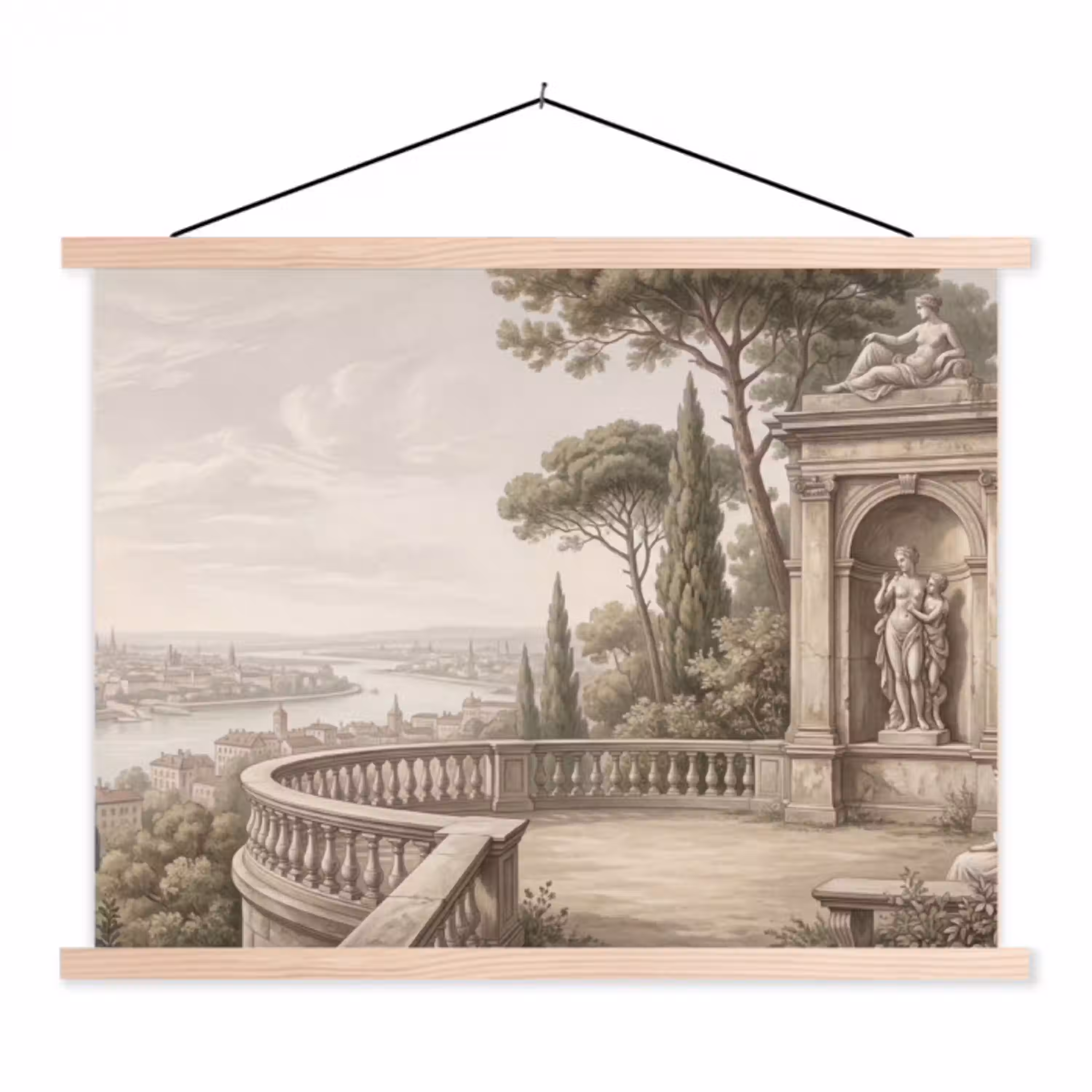 Terras - Stad - Uitzicht - Rivier textielposter latten blank klein -3d