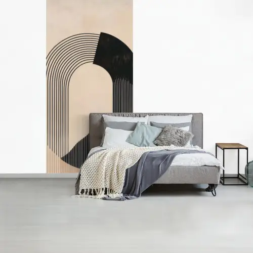 Grafisch gebogen motief - Beige fotobehang vinyl groot -slaapkamer