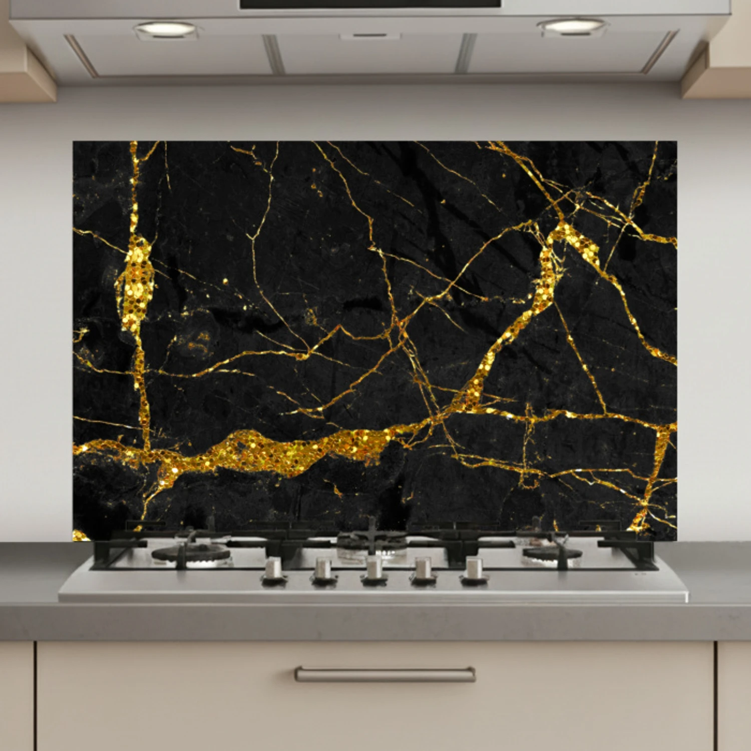 Marmer - Goud - Zwart - Marmerlook - Luxe - Glitter keuken achterwand spatscherm klein -3d_website