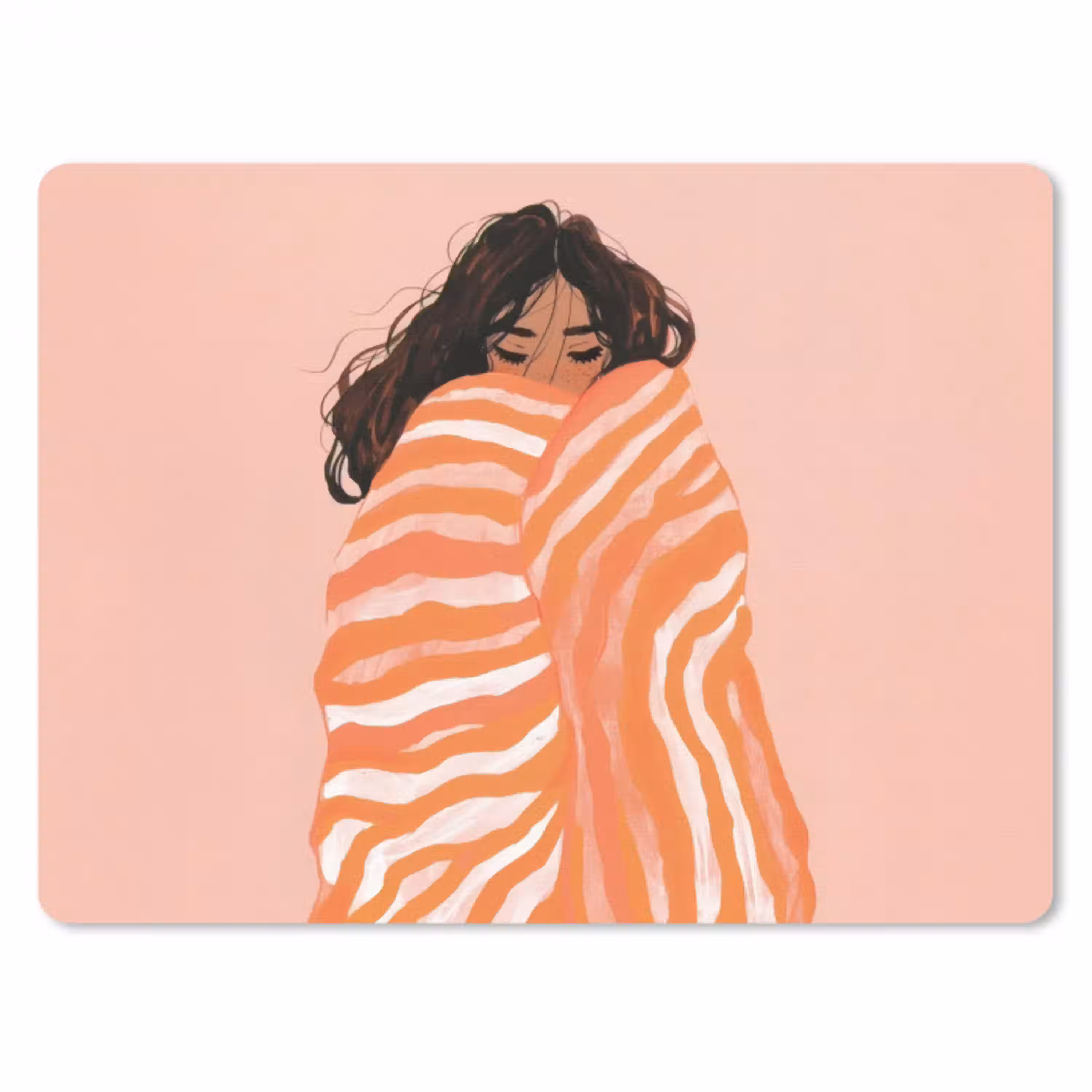 Meisje - Deken - Gestreept - Oranje muismat rubber klein -3d