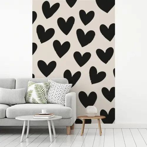 Hartjes - Zwart - Beige fotobehang vinyl groot -woonkamer